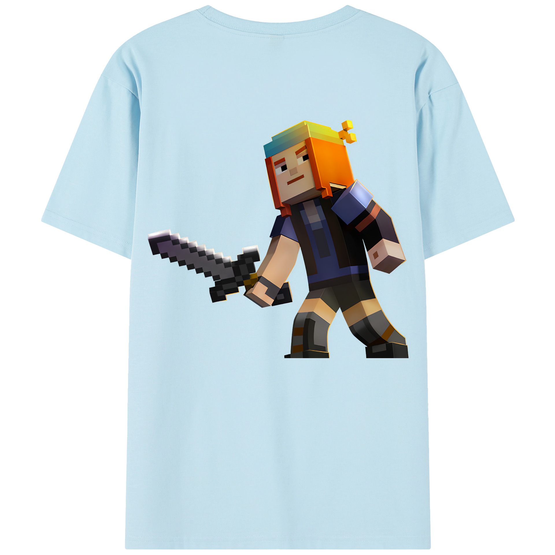 （画像用） マインクラフト ブロックの世界 Minecraft MC Block world 綿100％半袖Tシャツ（背面プリント）